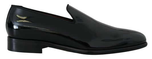 Dolce & Gabbana Black Patent Slipper Loafers Slipon Shoes