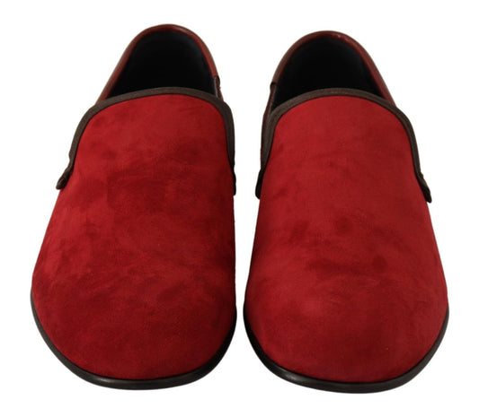 Dolce & Gabbana Red Suede Leather Slip On Loafers Men's Shoes