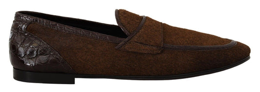 Dolce & Gabbana Brown Exotic Leather Mens Slip On Loafers Shoes